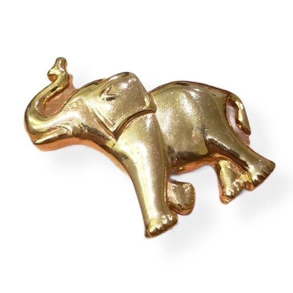 Vintage Elephant Gold Tone Brooch Antique Pin - Picture 1 of 7
